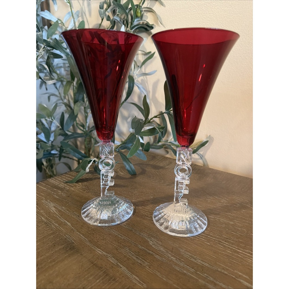 Vintage Cristal d'Arques Ruby Red Noel Champagne Flutes - Pair.